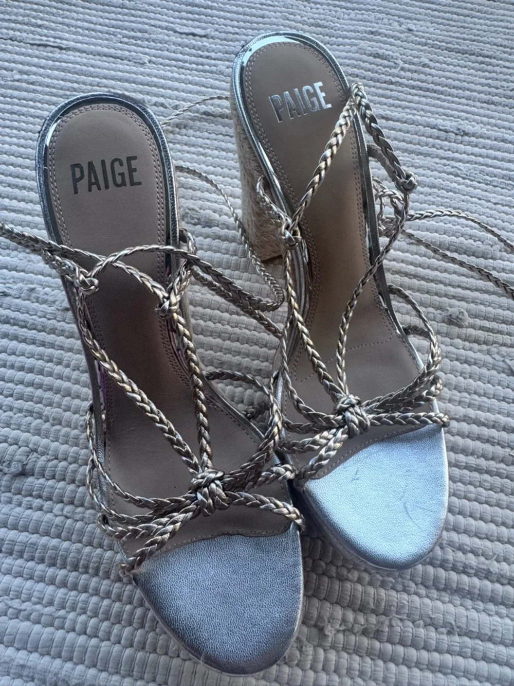 PAIGE Metallic Lace-Up Platform Heels Rope Espadrille Silver Size 10